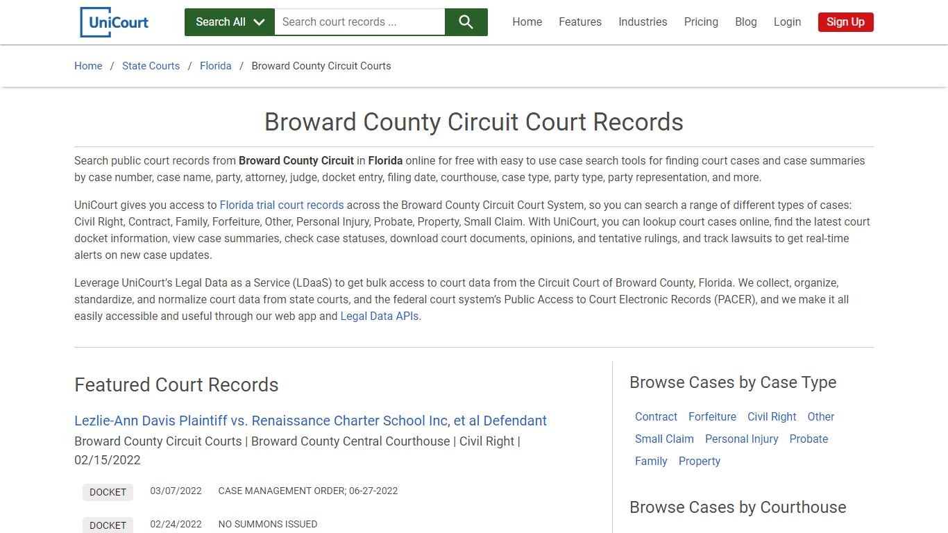 Broward County Circuit Court Records | Florida | UniCourt