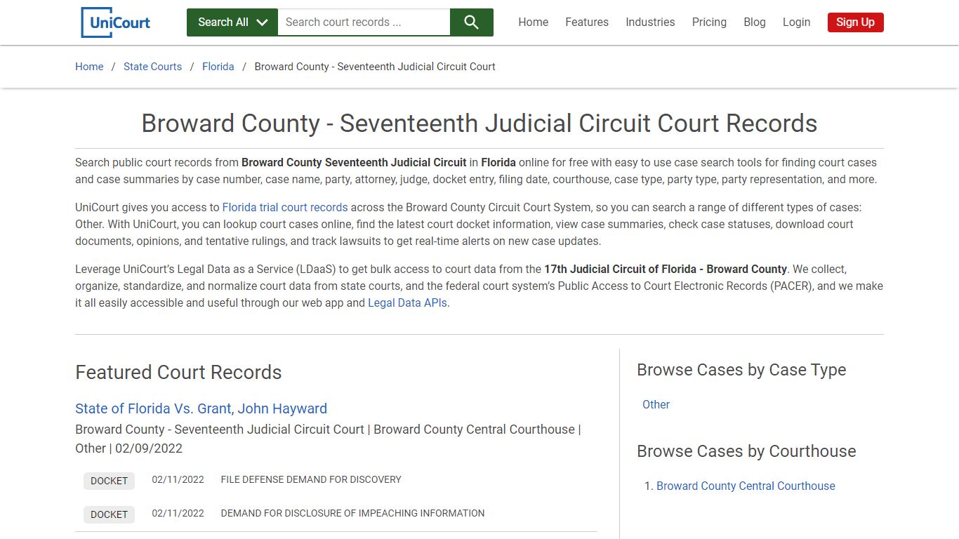 Broward County - Seventeenth Judicial Circuit Court Records